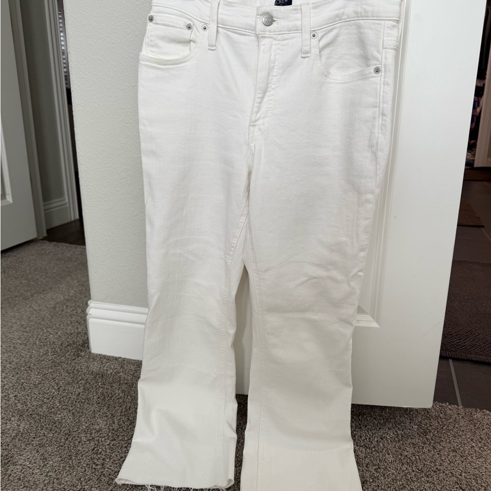 J Crew white mid-rise flare crop jeans